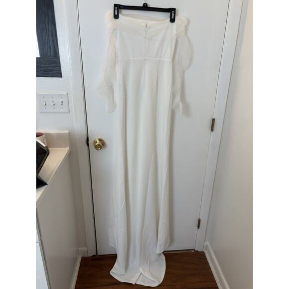 Lulus Beautifully Beloved White Mesh Off-the-Shoulder Maxi Dress Size XS Bride - Picture 5 of 7